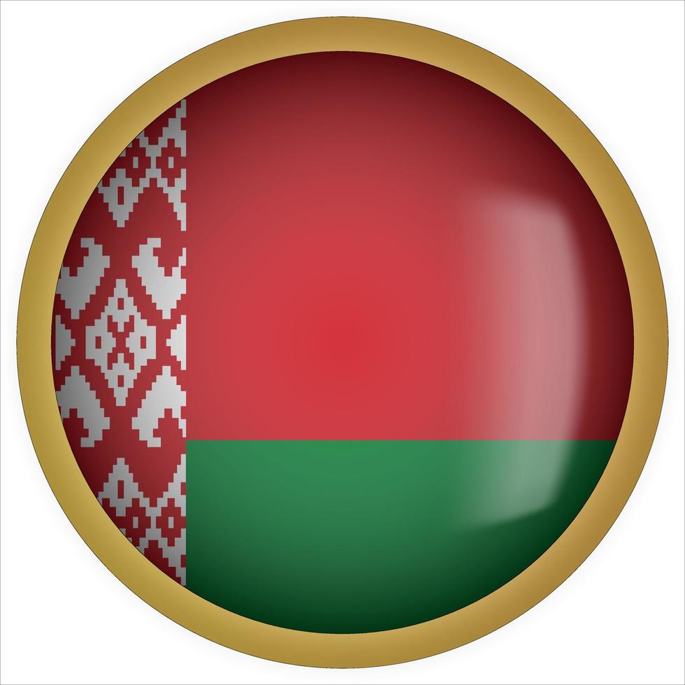 icône de bouton drapeau arrondi 3d biélorussie avec cadre doré vecteur