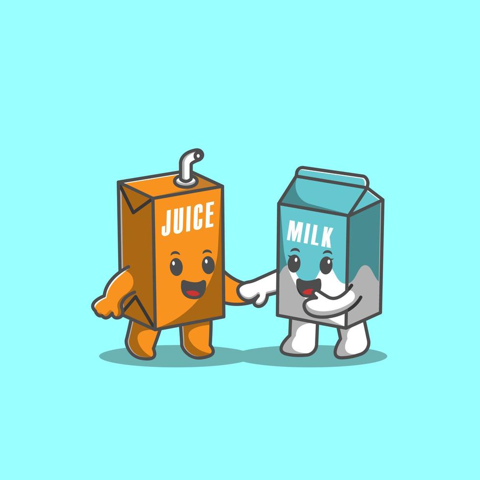 lait et jus ensemble illustration, lait et jus main dans la main vecteur