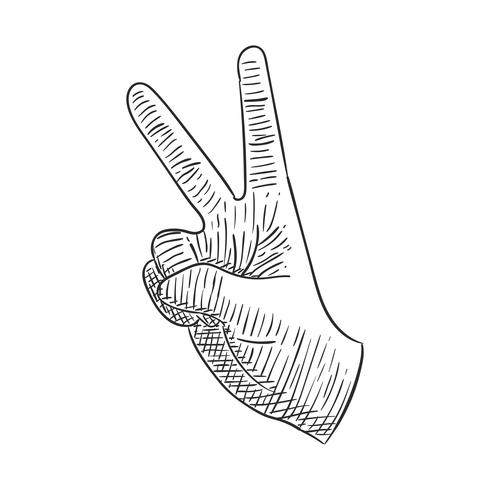 Main signe de la paix avec deux doigts de la main dessin doodle à traîner symbole d&#39;icône illustration vintage vecteur