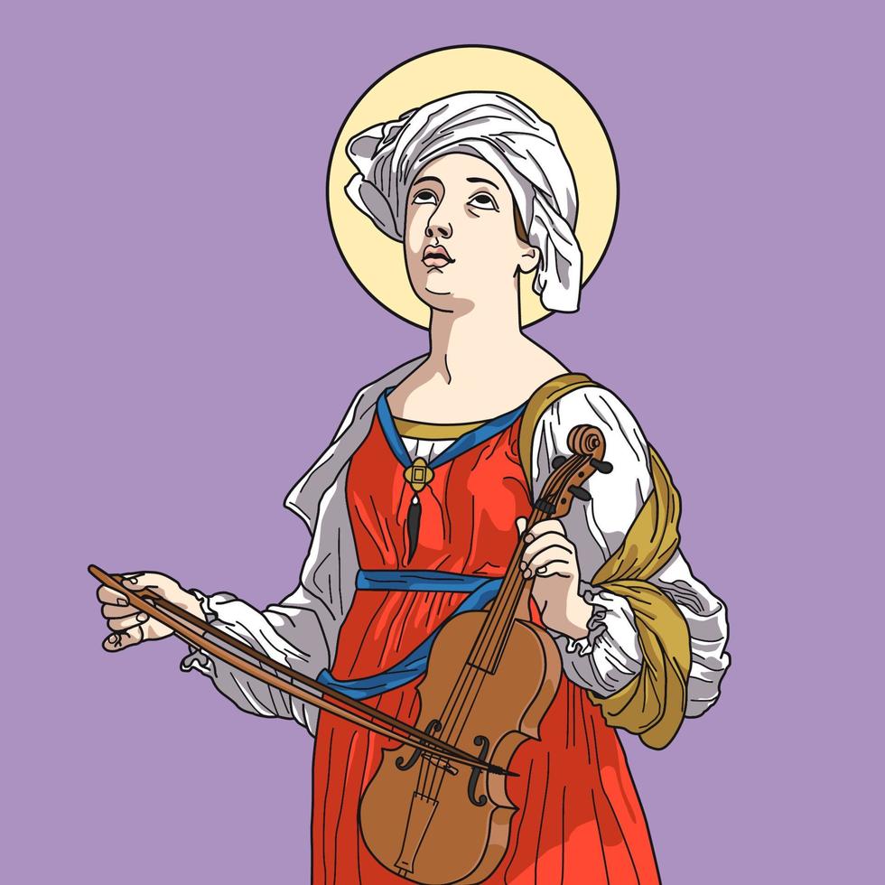 Saint cecilia music chef d'orchestre couleur illustration vectorielle vecteur