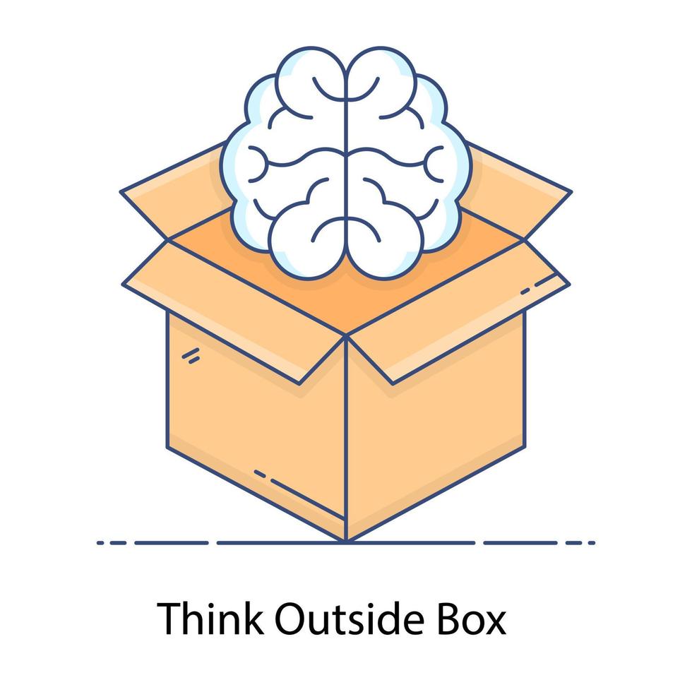 pensez à l'extérieur du cerveau de la boîte avec l'icône plate de la boîte vecteur