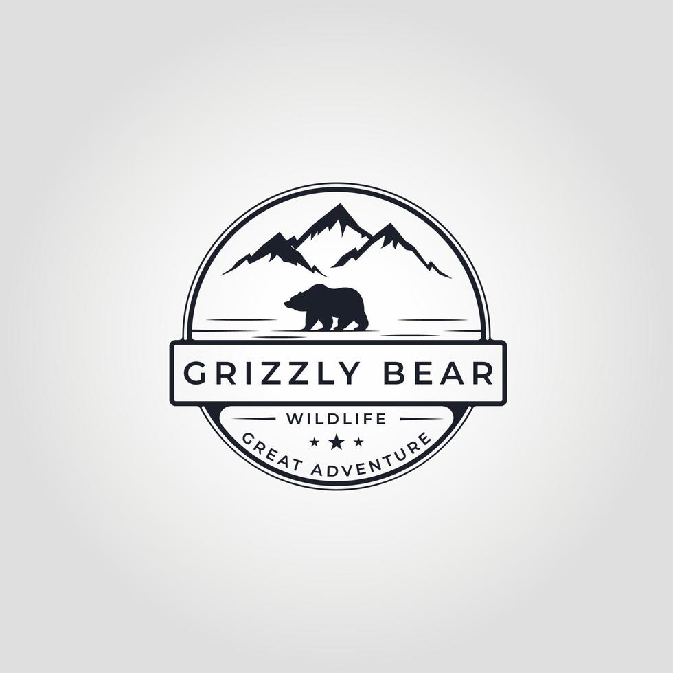 conception d'illustration vectorielle de logo d'insigne d'ours grizzly. symbole d'ours vintage vecteur