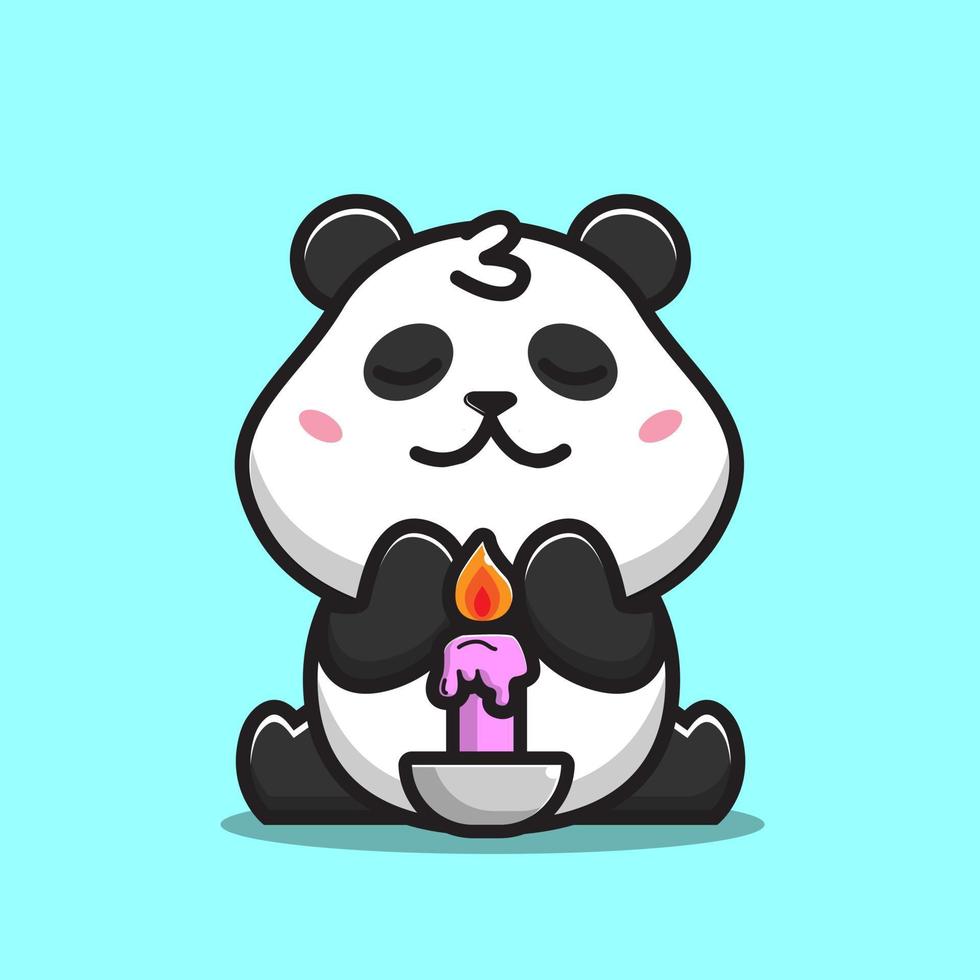 Adorable panda avec une bougie violette Adorable panda avec une bougie violette vecteur