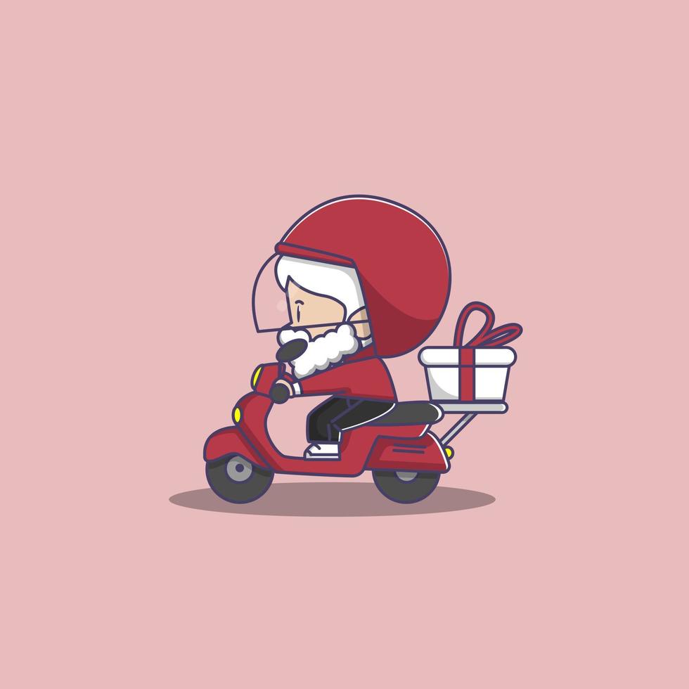 le père noël envoie des marchandises en moto vecteur