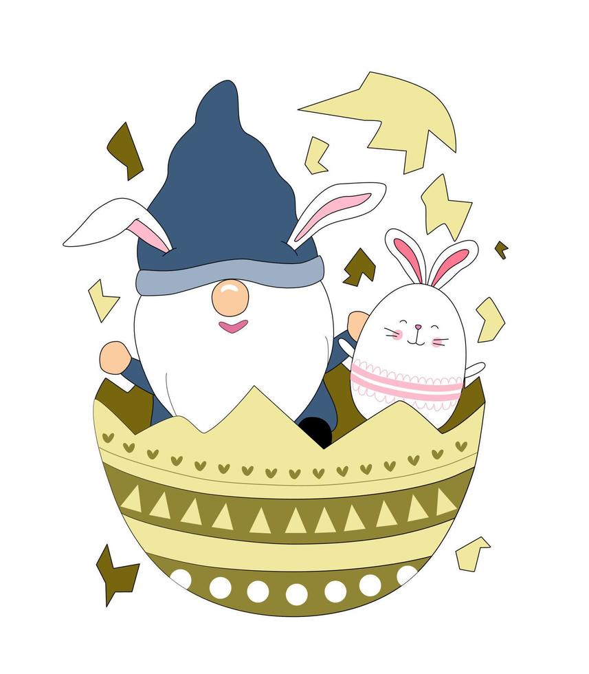 collection joyeuses pâques avec des gnomes mignons. sur le thème de Pâques conçu avec un style doodle idéal pour les décorations vecteur