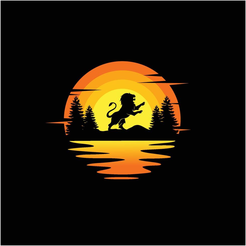 lion debout silhouette illustration nature coucher de soleil océan vecteur