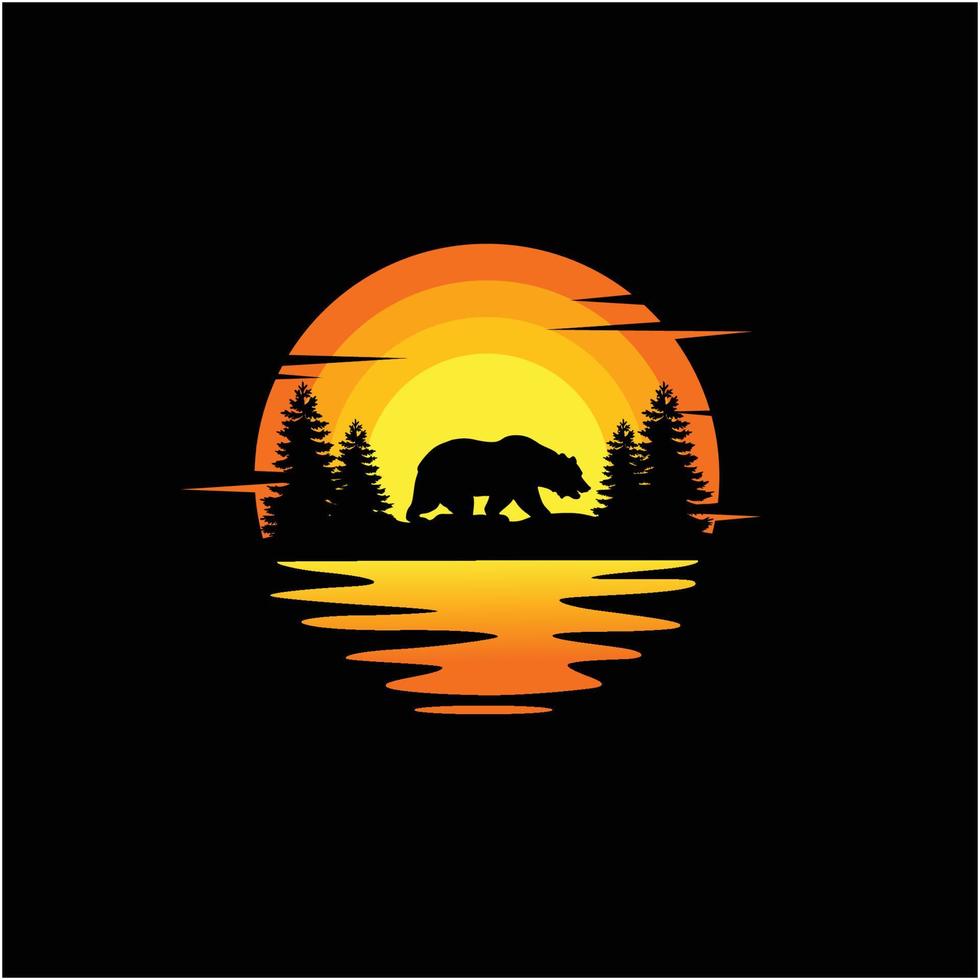 ours silhouette illustration nature coucher de soleil océan vecteur