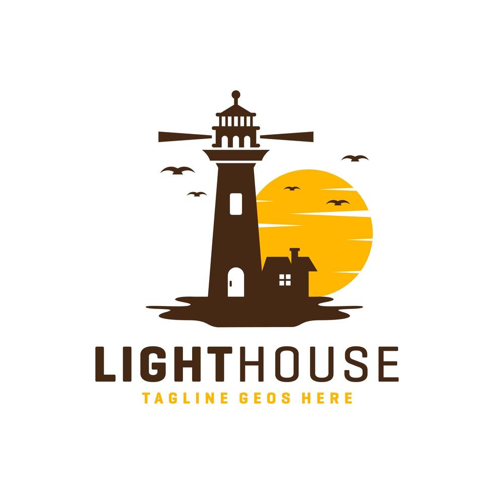 logo d'illustration d'inspiration de phare sur la plage vecteur
