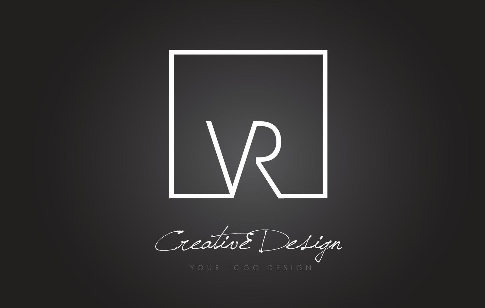 création de logo de lettre de cadre carré vr avec des couleurs noir et blanc. vecteur