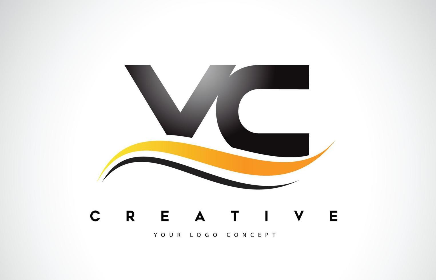 création de logo de lettre vc vc swoosh avec des lignes courbes swoosh jaunes modernes. vecteur