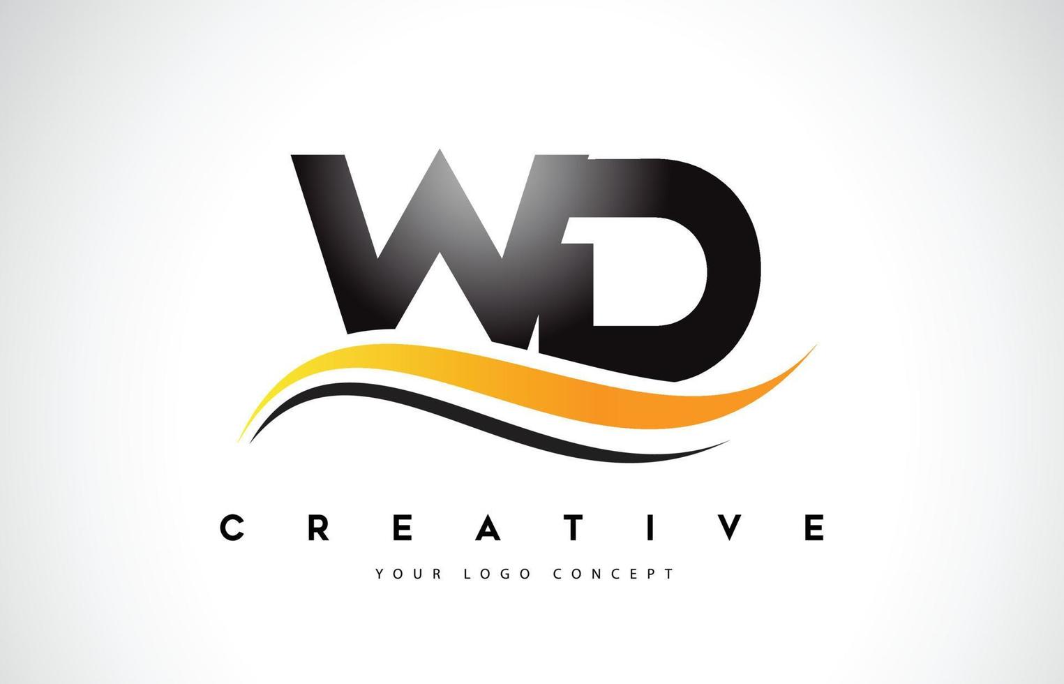 Création de logo de lettre wd wd swoosh avec des lignes courbes swoosh jaunes modernes. vecteur