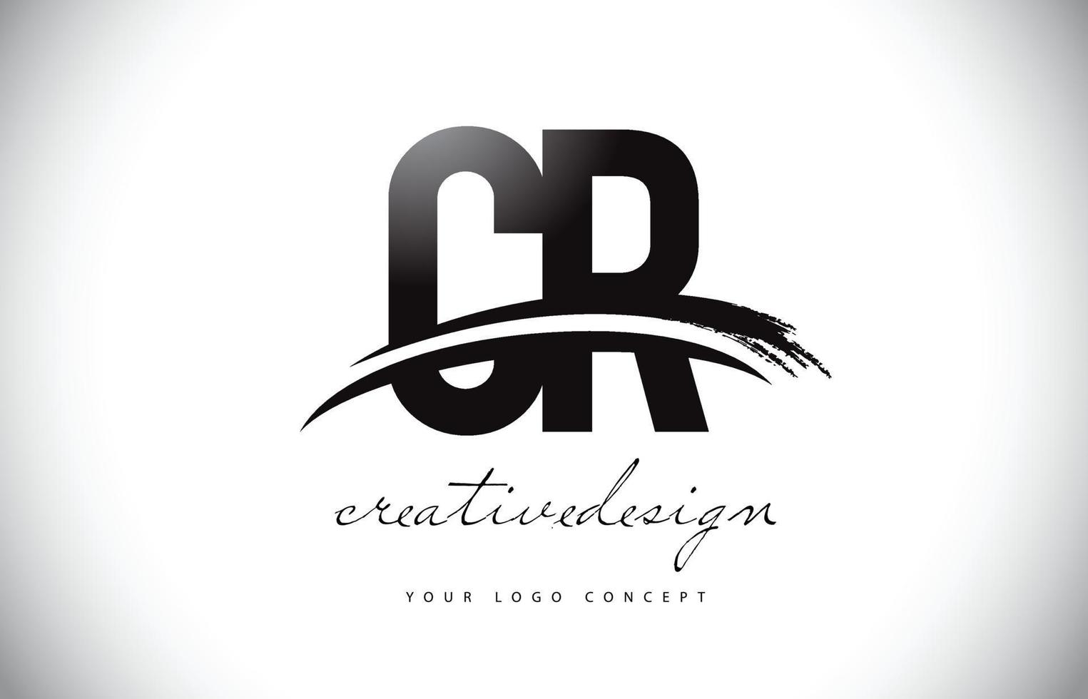 création de logo de lettre cr cr avec swoosh et coup de pinceau noir. vecteur