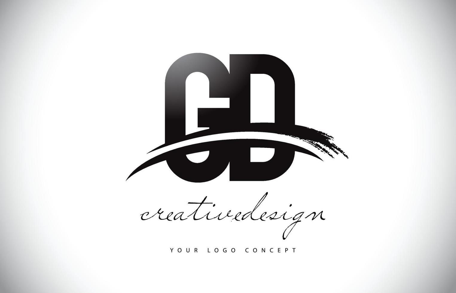 création de logo de lettre gd gd avec swoosh et coup de pinceau noir. vecteur