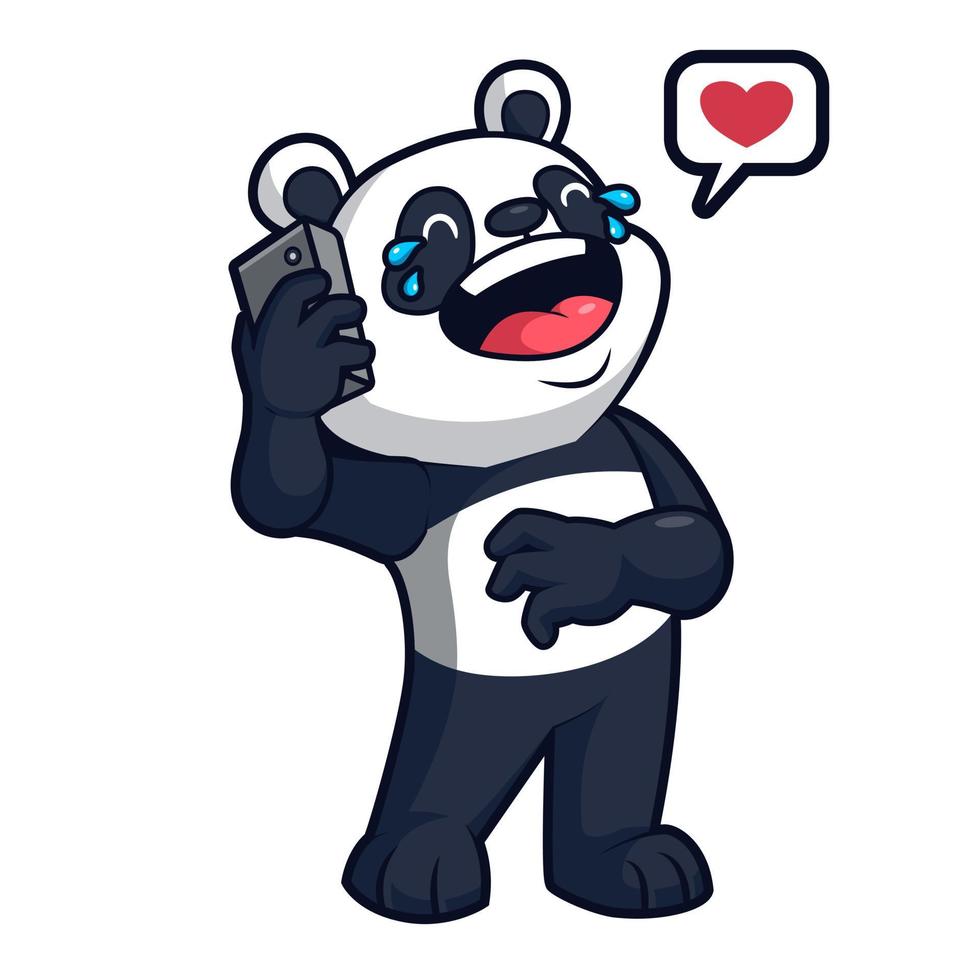 Panda mignon rire parler par téléphone, illustration vectorielle mascotte vecteur