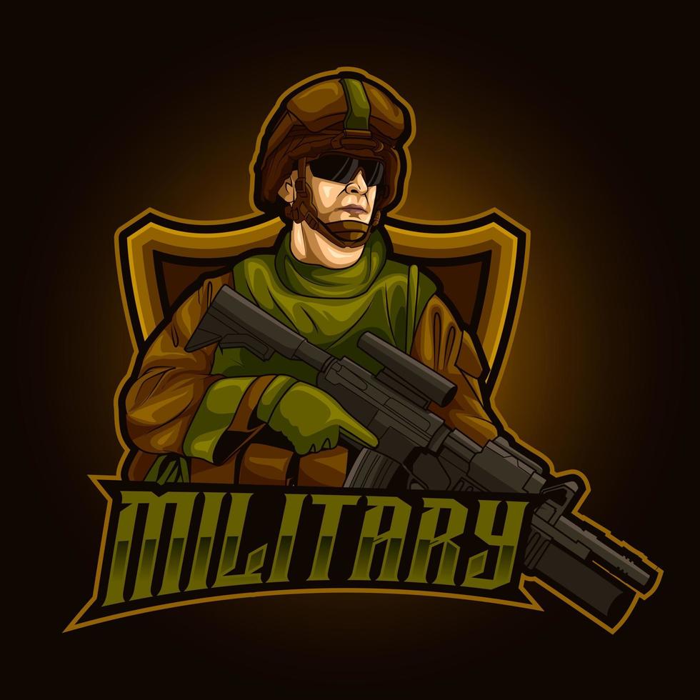 modèle d'illustration du logo esport de la mascotte de l'armée militaire vecteur