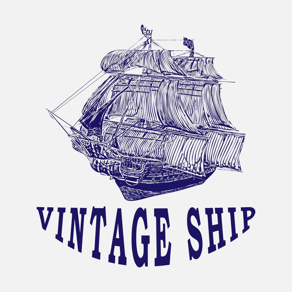 logo de navire vintage mer, symbole, océan, conception, vecteur, illustration, rétro, nautique, bateau, graphique, icône, marin, emblème, isolé, voyage, signe, art, étiquette, antique, croisière, badge, classique, voile vecteur