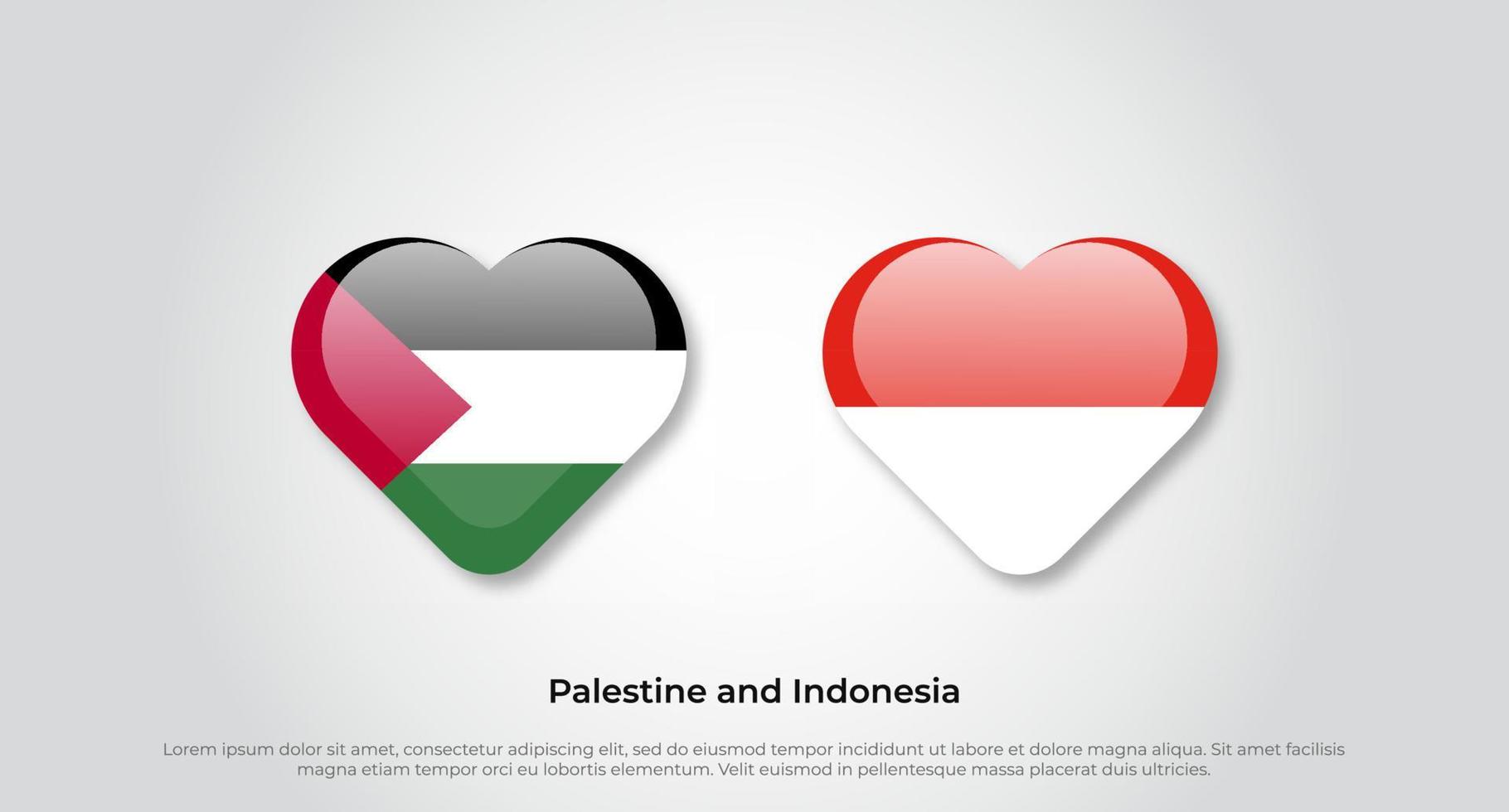 amour symbole de la palestine et de l'indonésie. icône de drapeau de coeur. illustration vectorielle vecteur