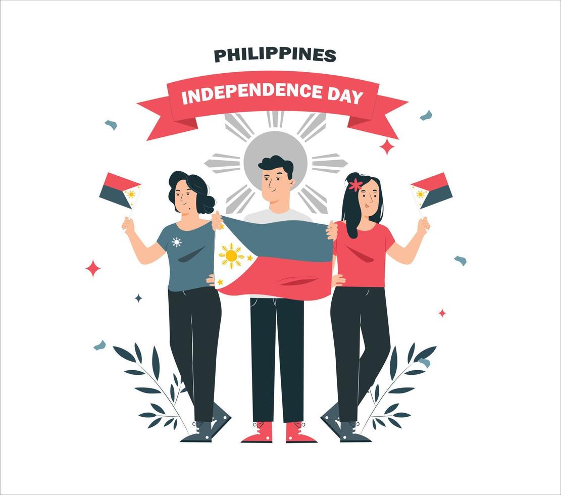 illustration de la fête de l'indépendance des philippines. 2 personnes fêtent avec passion vecteur