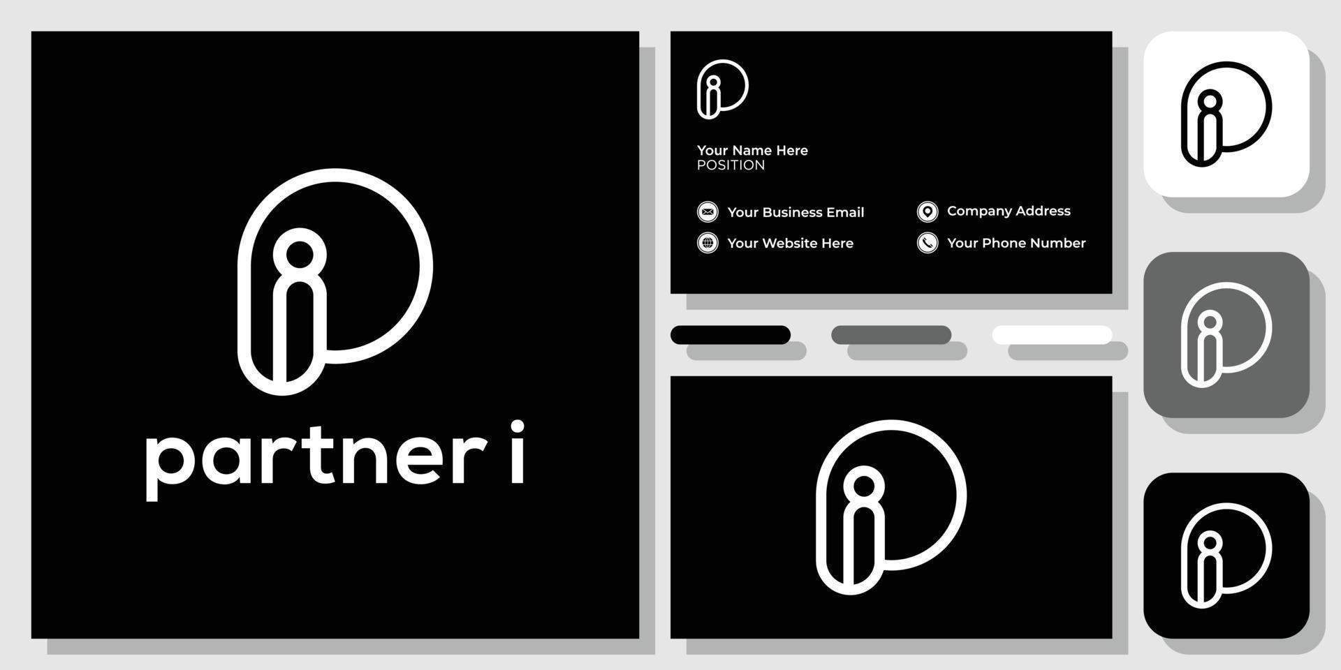 partenaire i symbole de combinaison forme de lettre initiale avec modèle de carte de visite vecteur