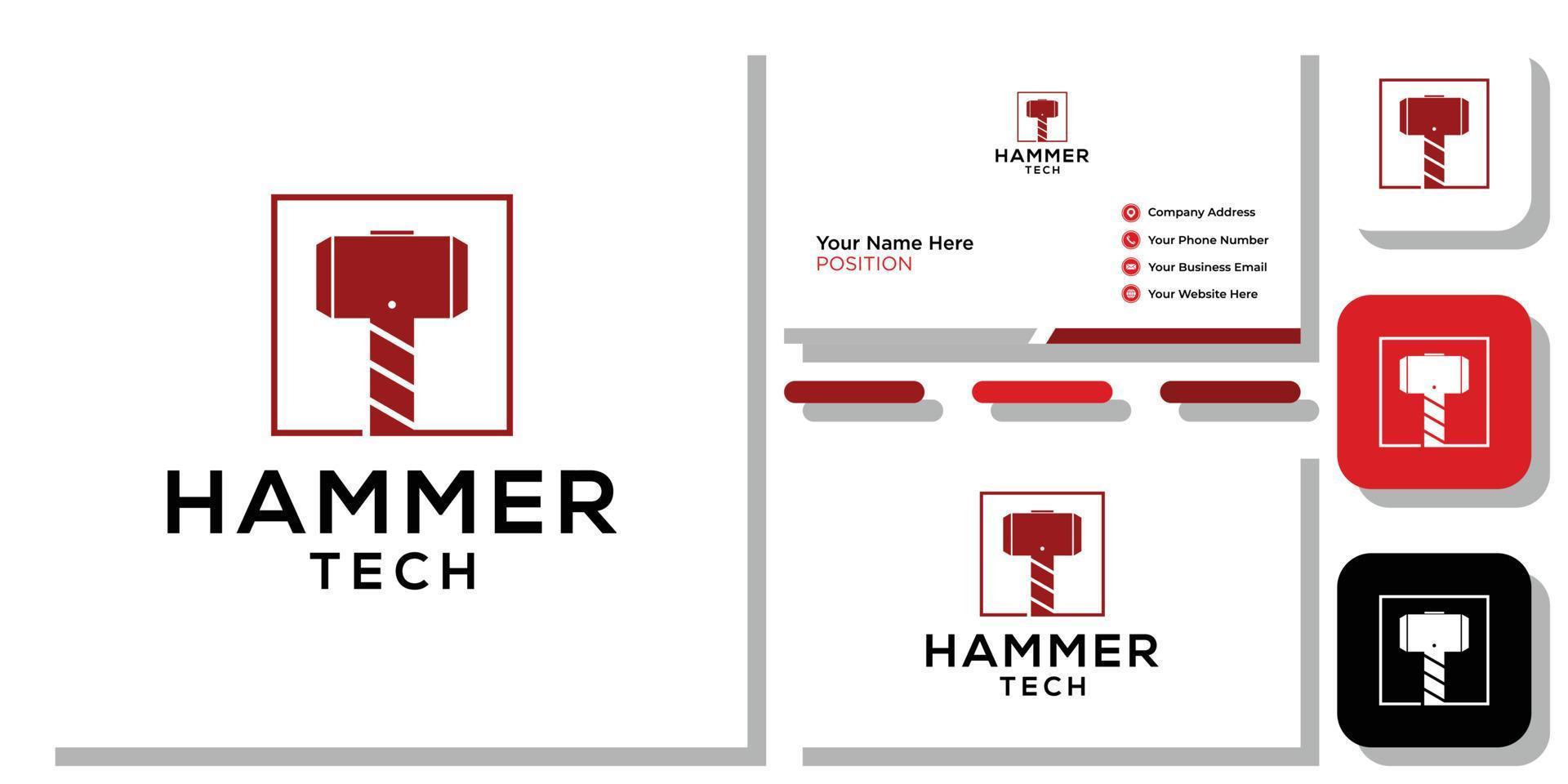 marteau tech combinaison symbole abstrait rouge avec modèle de carte de visite vecteur