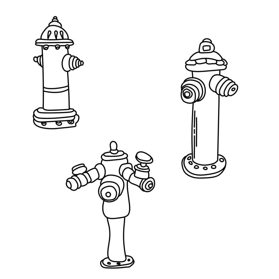 contour de bouche d'incendie, ensemble d'illustrations vectorielles, dessin à la main art vecteur