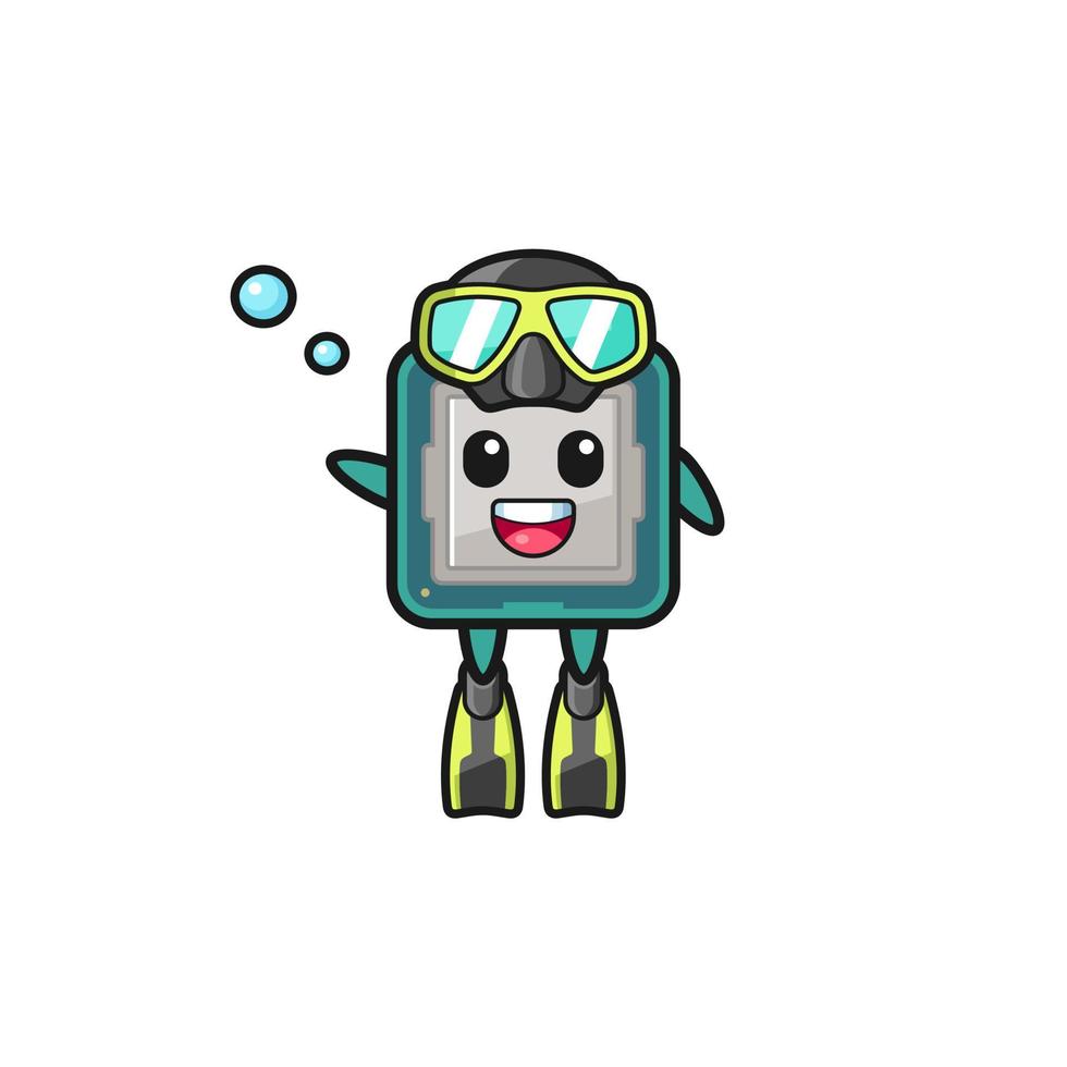 le personnage de dessin animé de plongeur processeur vecteur