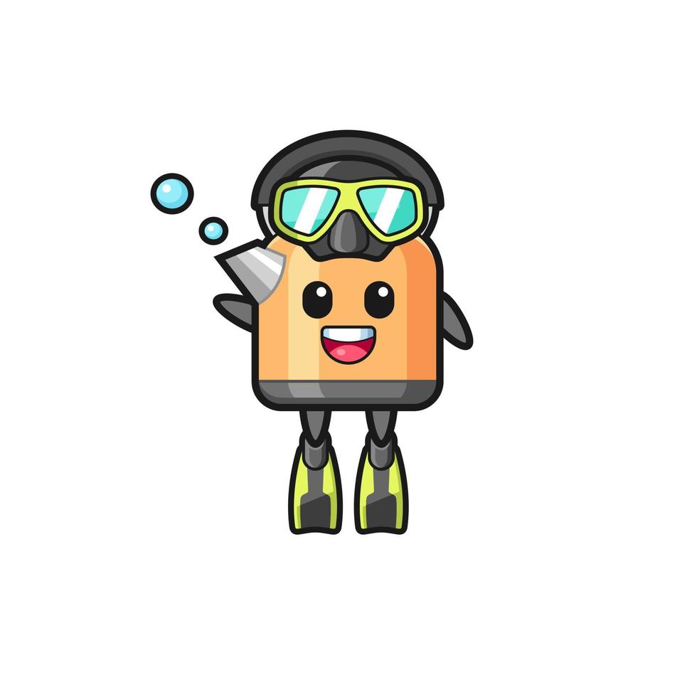 le personnage de dessin animé de plongeur de bouilloire vecteur