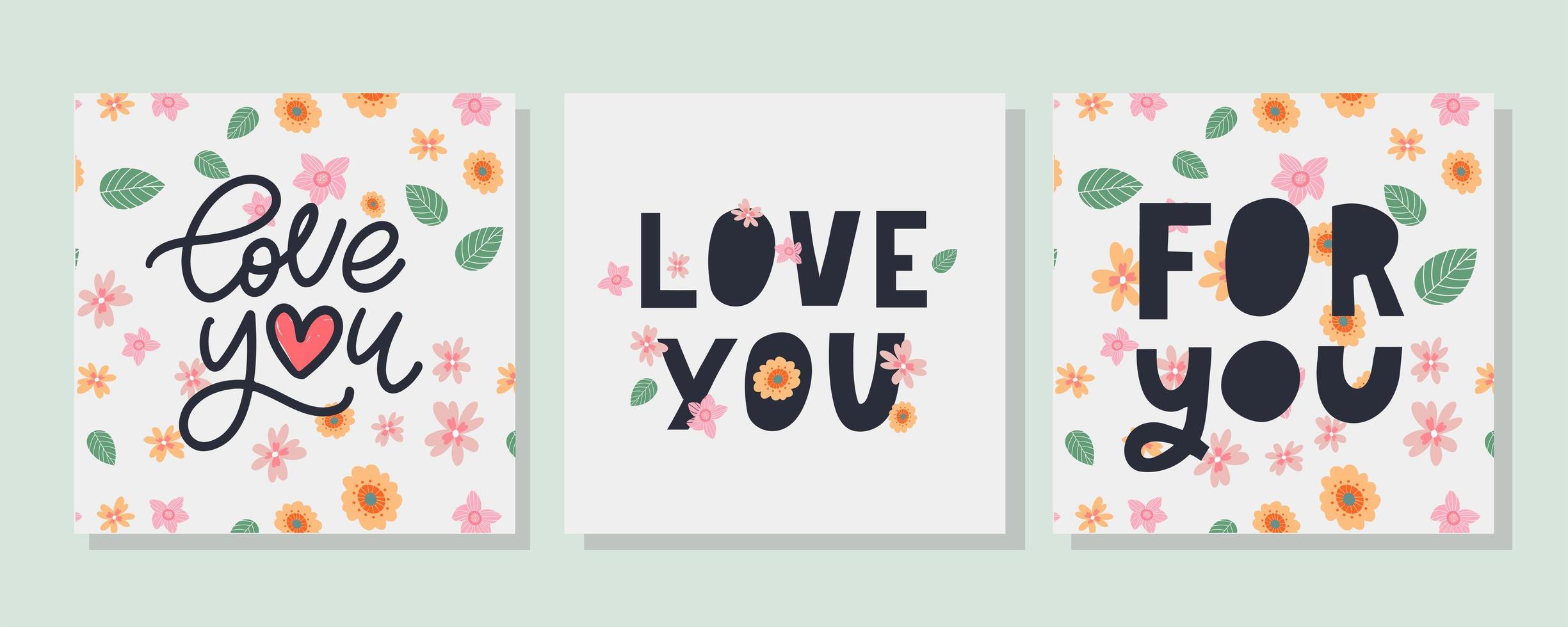 pour vous, vous aimez texte lettrage bannière de la saint-valentin avec des fleurs vecteur