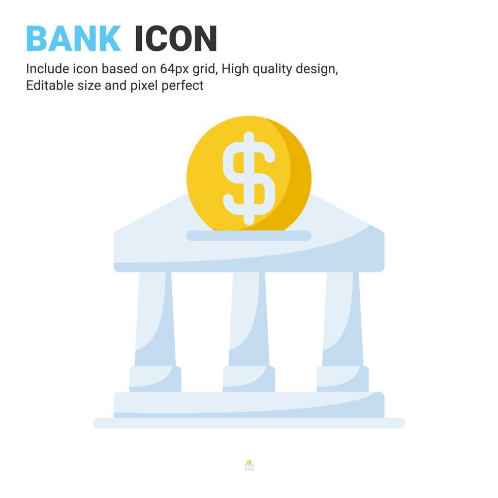 vecteur d'icône de banque avec un style de couleur plat isolé sur fond blanc. illustration vectorielle concept d'icône de symbole de signe bancaire pour les affaires numériques, la finance, l'industrie, l'entreprise, les applications, le web et tous les projets