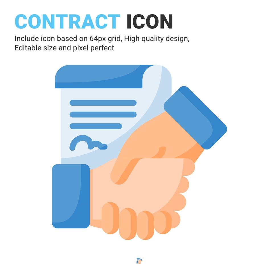 vecteur d'icône de contrat avec un style de couleur plat isolé sur fond blanc. concept d'icône de symbole de signe d'accord d'illustration vectorielle pour les affaires, la finance, l'industrie, l'entreprise, les applications, le web et tous les projets