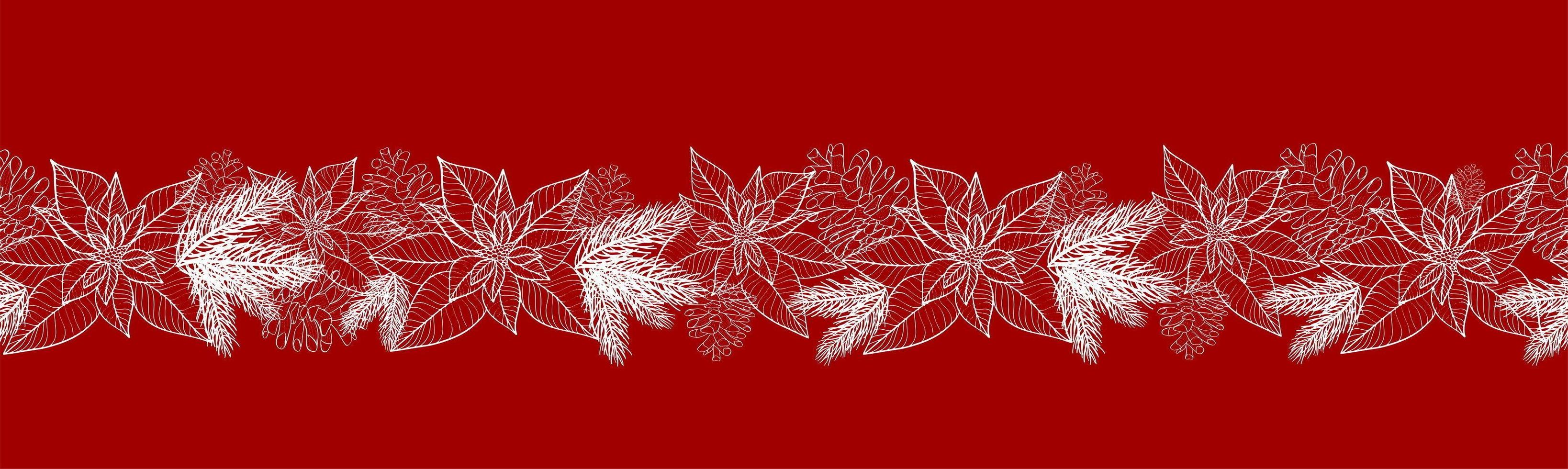 modèle sans couture avec fleur de poinsettia dessinée à la main et branche florale, baie, flocon de neige, gui, arbre de Noël. vecteur