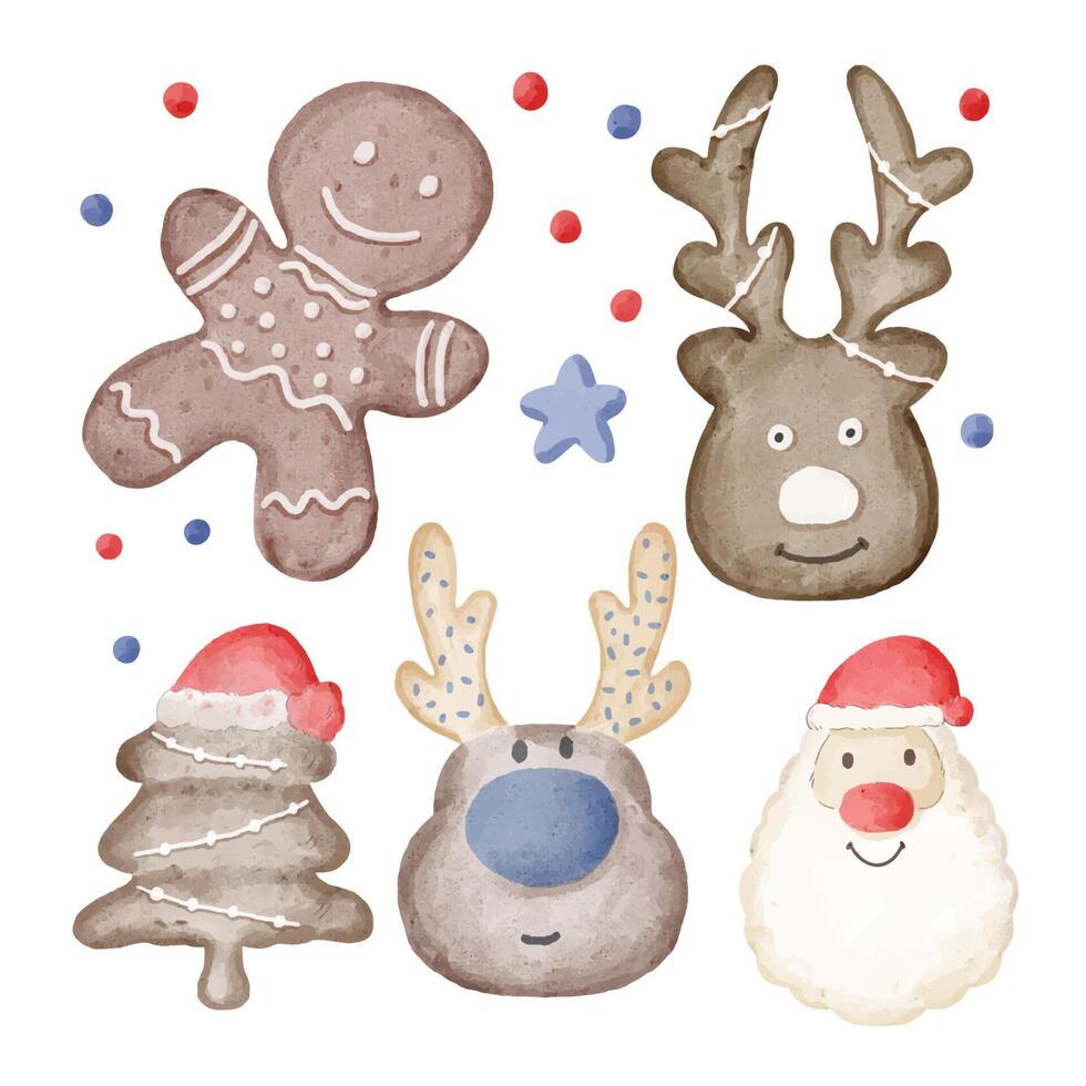 illustration vectorielle personnage et objet d'aquarelle de noël avec une variété de types et de couleurs. vecteur