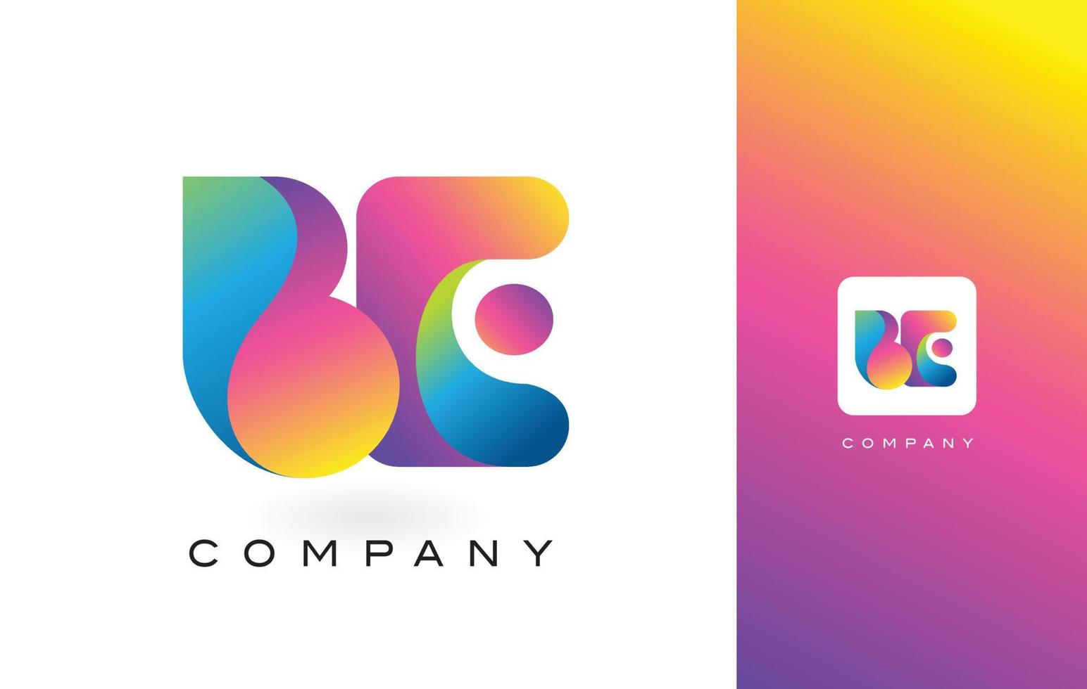 être lettre de logo avec de belles couleurs vibrantes arc-en-ciel. vecteur de lettres violet et magenta à la mode coloré.