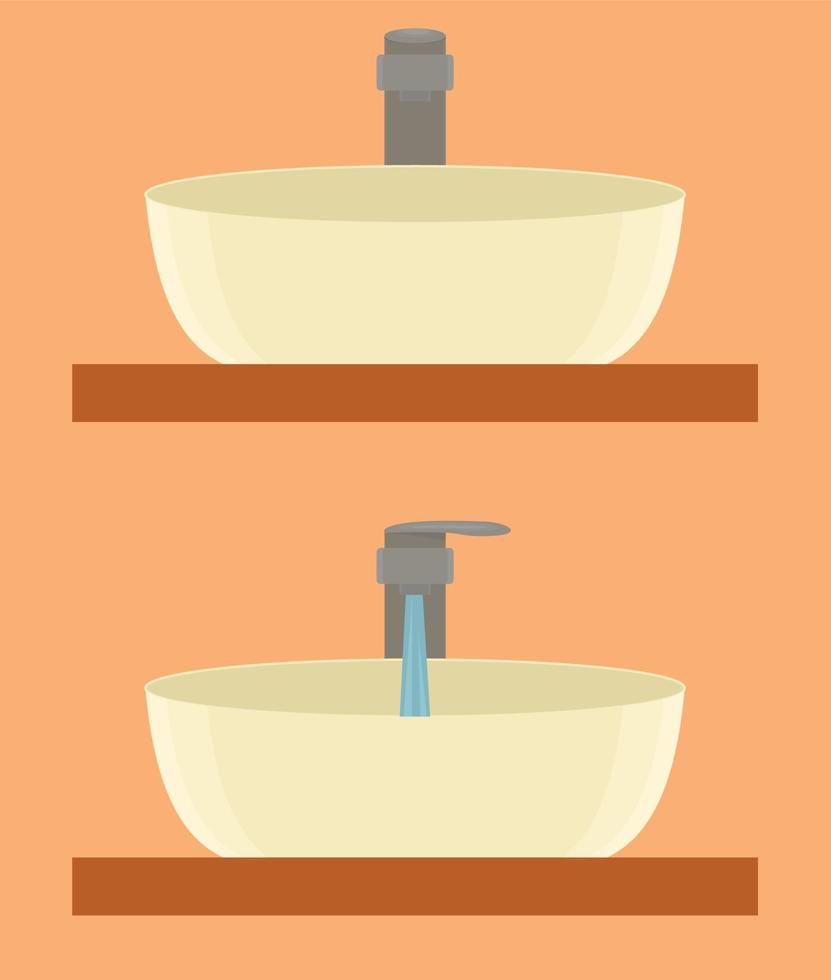 robinet et évier minimalistes modernes. le robinet est fermé et ouvert. lavabo. salle de bain dans des tons beiges. illustration vectorielle plane vecteur