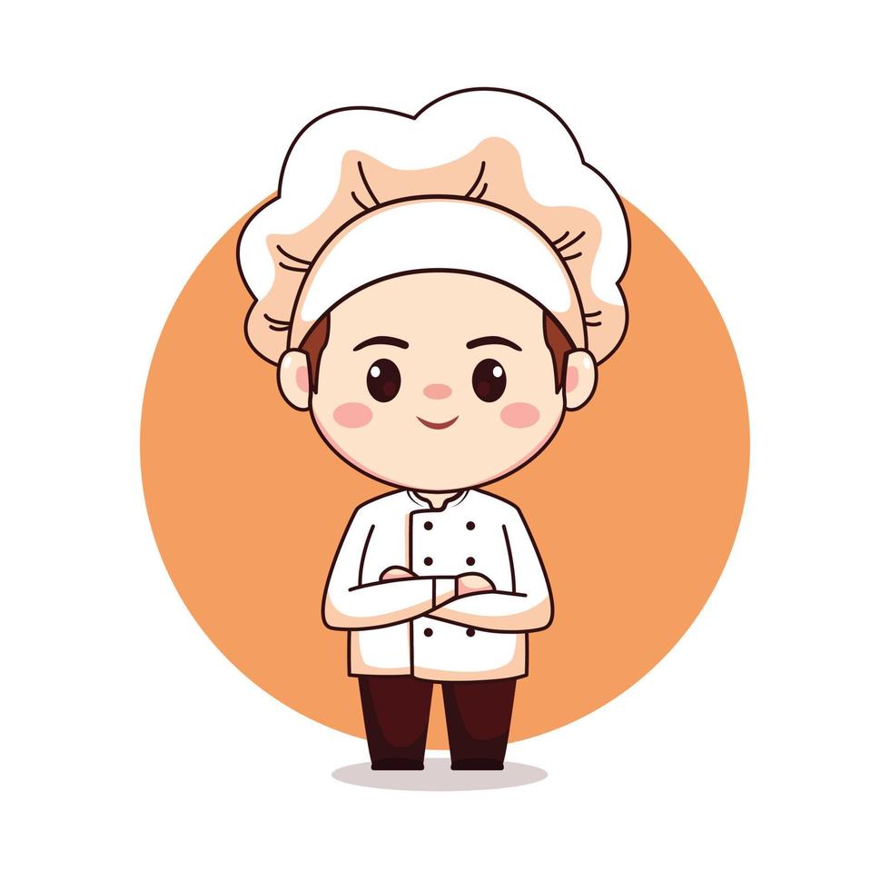 mignon et kawaii homme chef ou boulanger dessin animé manga chibi personnage vectoriel