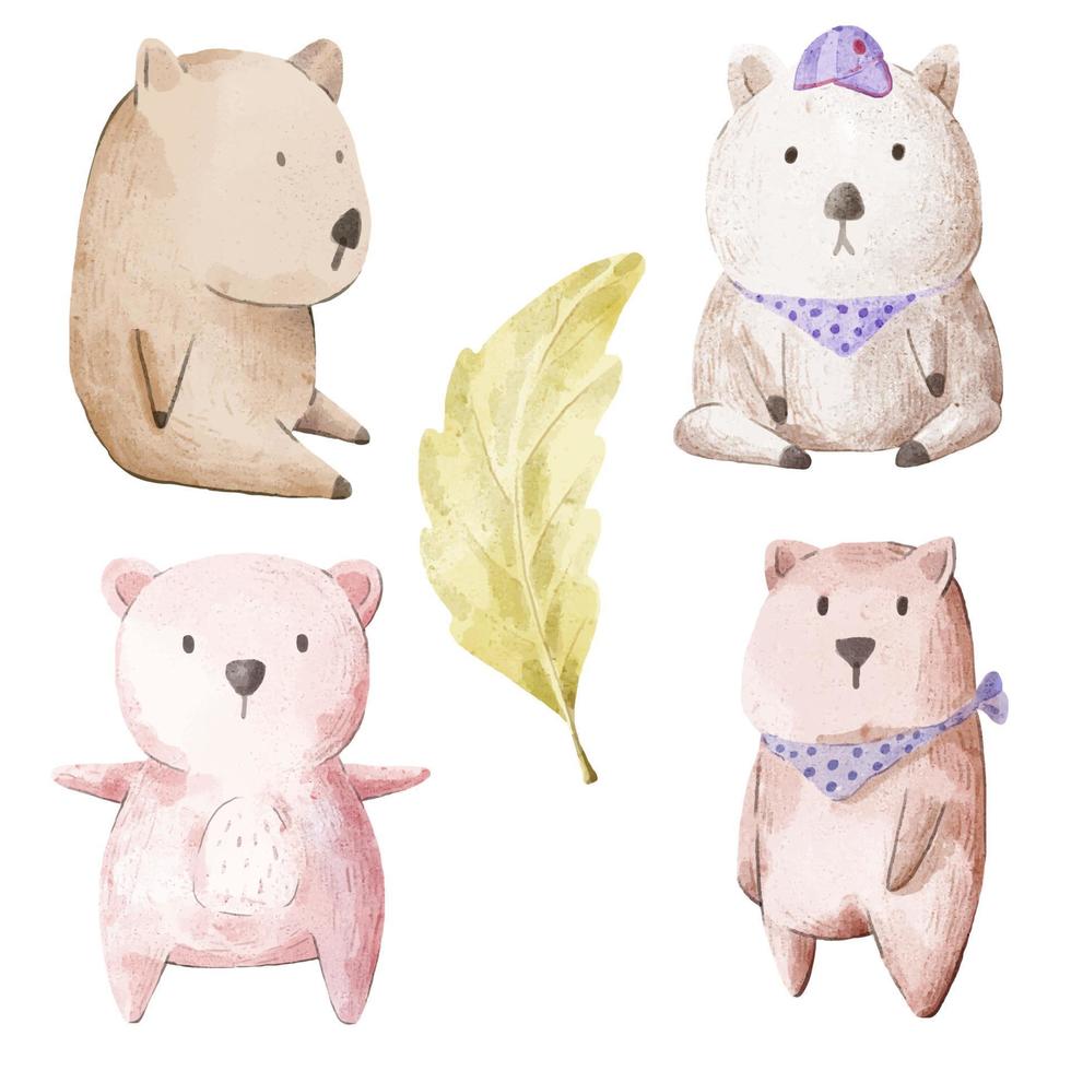 illustration vectorielle ensemble aquarelle d'ours adorable pour votre conception. divers de geste et de couleur d'ours vecteur