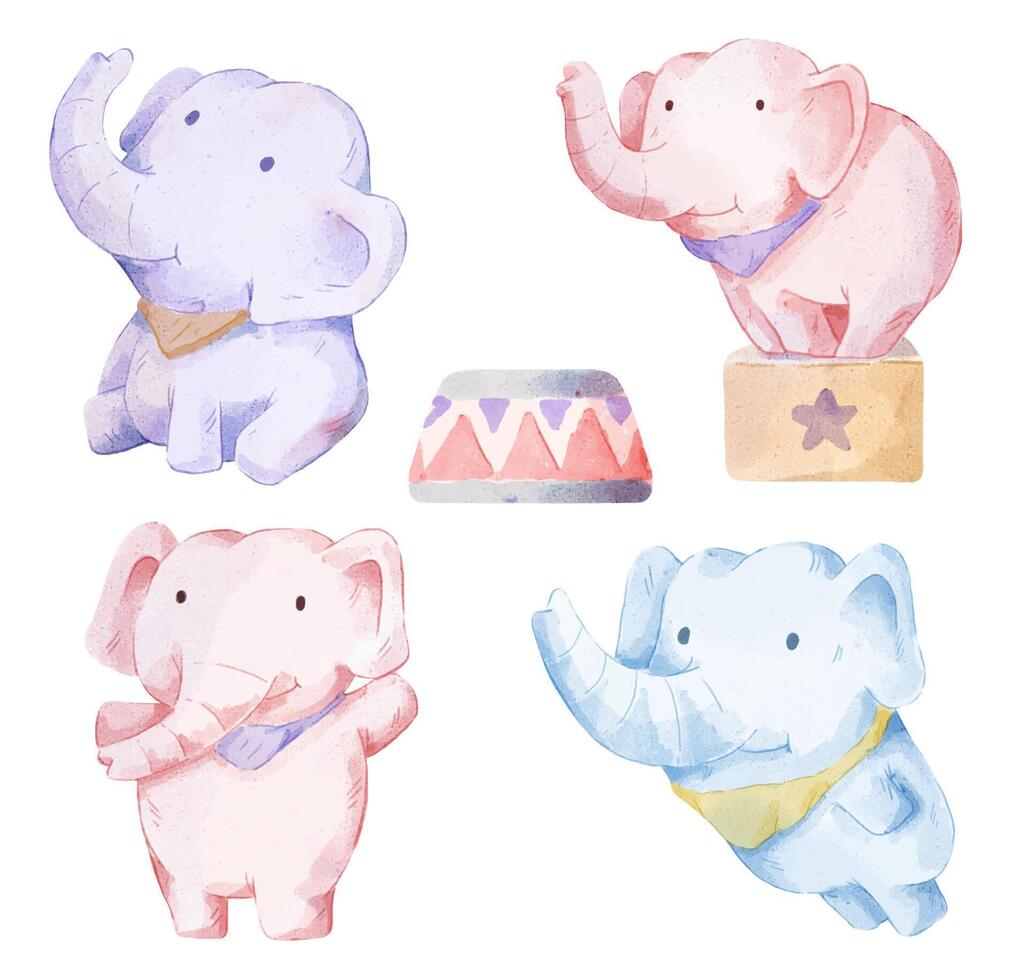 illustration vectorielle ensemble d'aquarelle d'éléphant adorable pour votre conception. vecteur