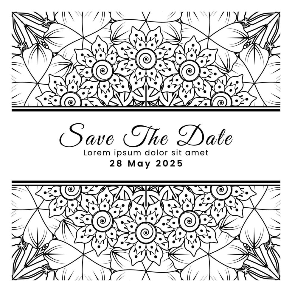 réservez la date avec la fleur de mehndi. décoration en ornement oriental ethnique, doodle. vecteur