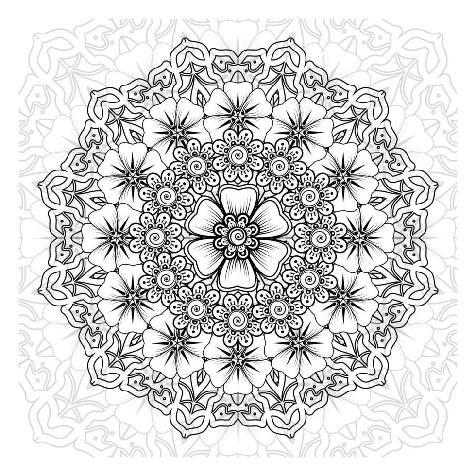 motif circulaire en forme de mandala pour henné, mehndi, tatouage, décoration. ornement décoratif dans un style oriental ethnique. page de livre de coloriage. vecteur