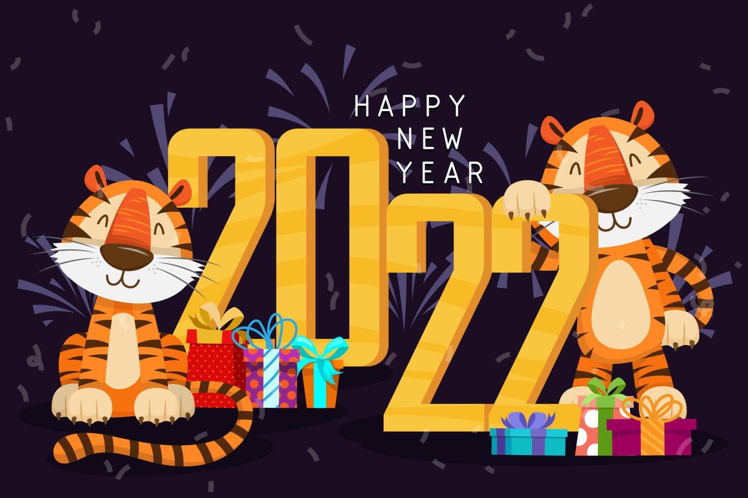 Conception de la typographie de l'année du tigre 2022. le tigre est des éléments traditionnels et du zodiaque chinois. vecteur