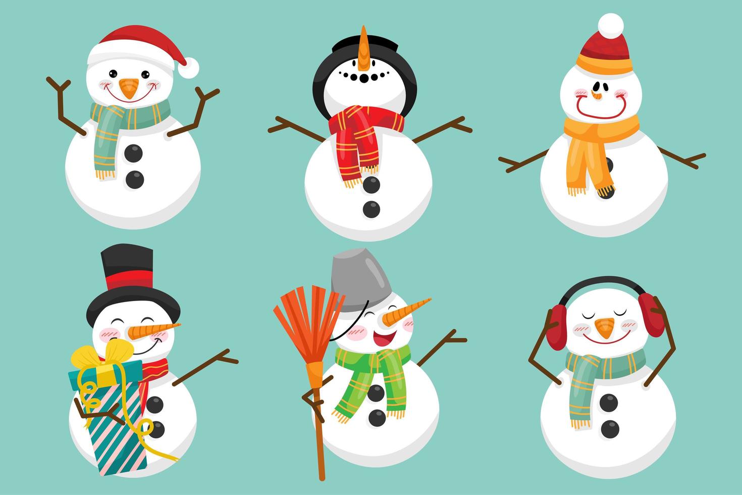 personnages de bonhomme de neige dans diverses poses et scènes. élément de découpe joyeux noël vecteur