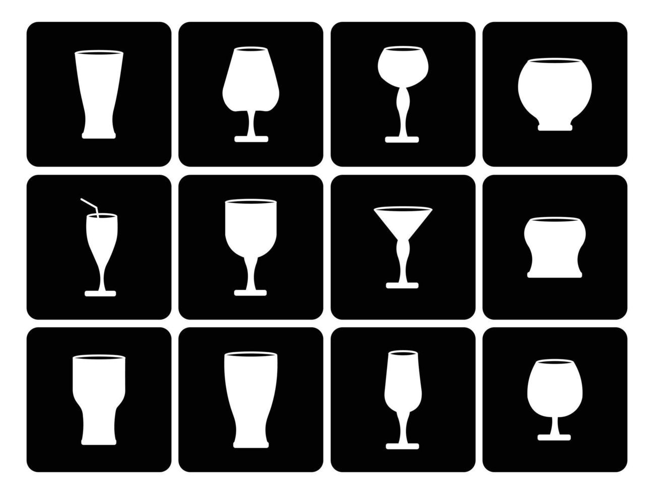 Ensemble plat d'icônes de ligne de verre à cocktail, collection de symboles vectoriels de contour, ensemble de verre comprend des icônes à plat vecteur
