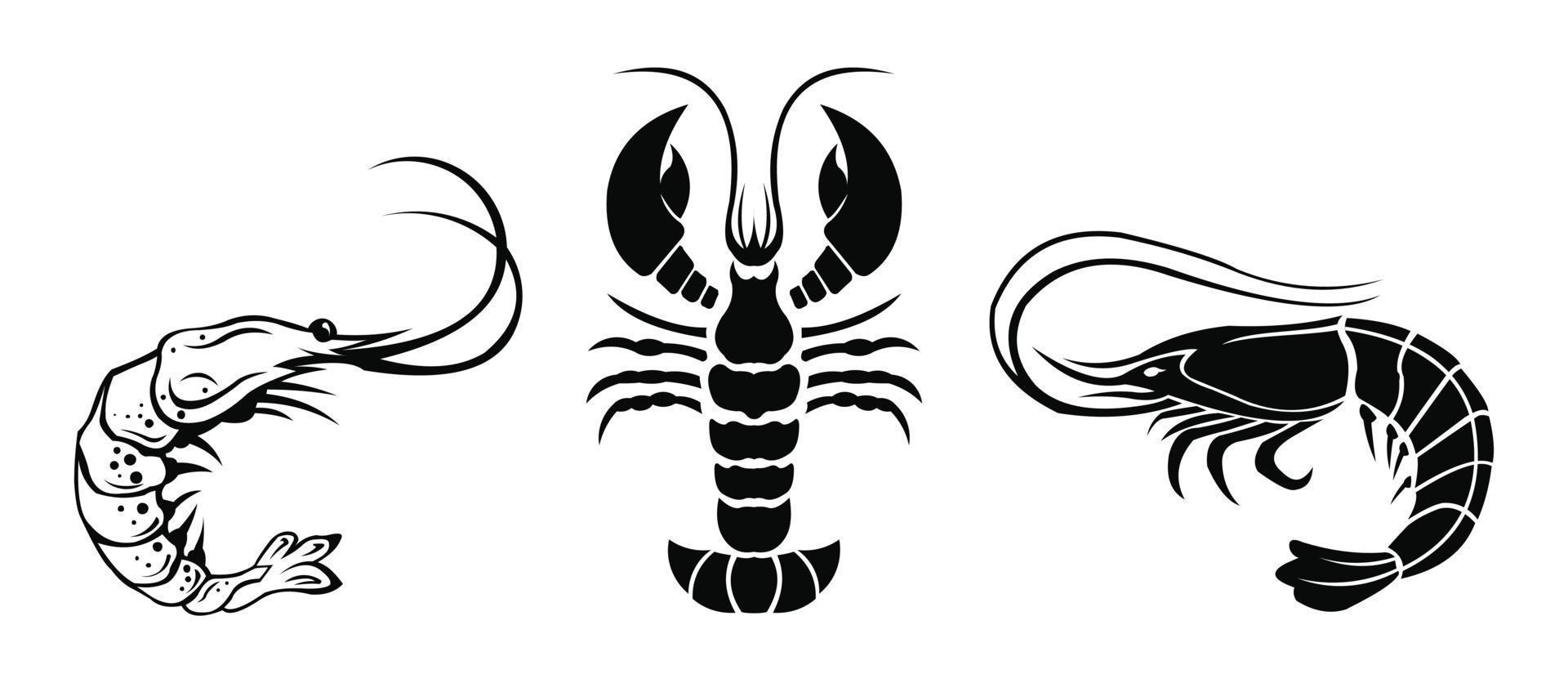 logo de menu de crevettes, logo de magasin de crevettes, modèle vectoriel de conception de logo de restaurant de crevettes