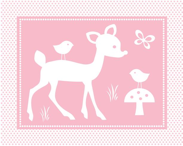 scène de cerf mignon avec des oiseaux sur fond rose à pois vecteur