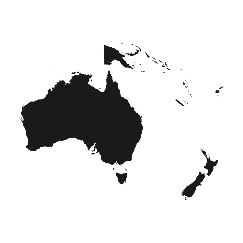 carte noire de l'australie et de l'océanie. carte de contour du continent. vecteur