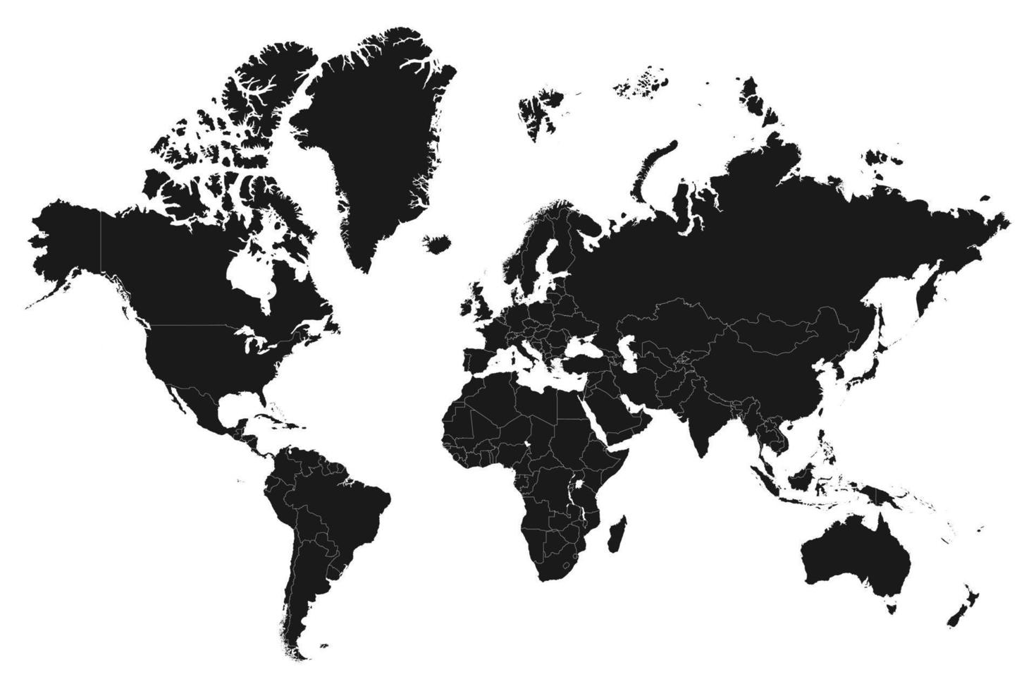 carte haute résolution du monde divisée en pays individuels. fond de carte du monde très détaillé vecteur