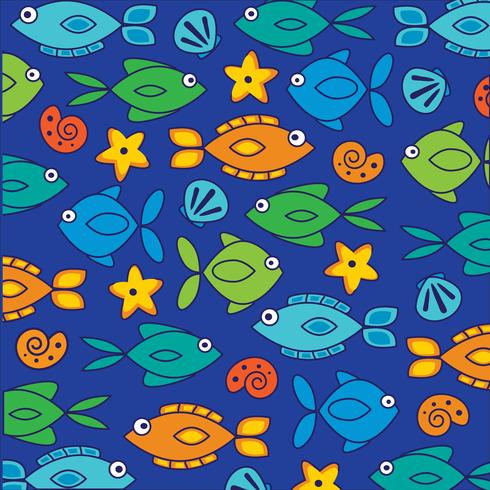 motif de fond poisson et coquillages vecteur