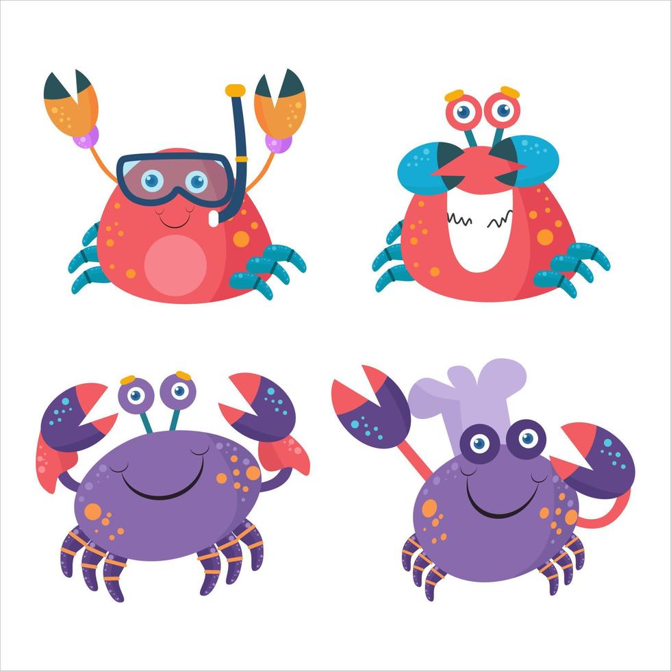 collection de personnages d'illustration de crabe mignon 5 vecteur