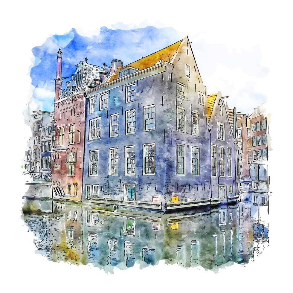 amsterdam pays-bas aquarelle croquis dessinés à la main illustration vecteur