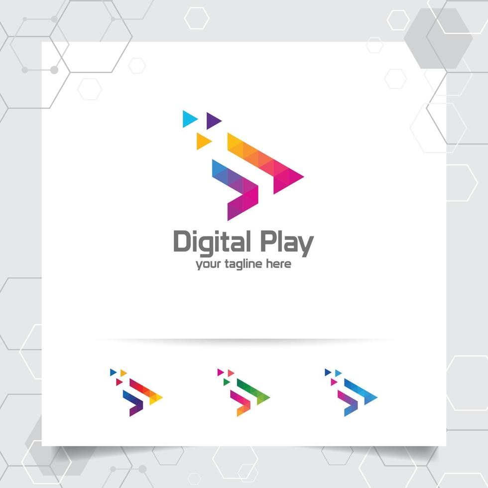 vecteur de conception de logo de lecture multimédia avec concept de triangle coloré et icône de flèche pour studio de musique, application et multimédia.